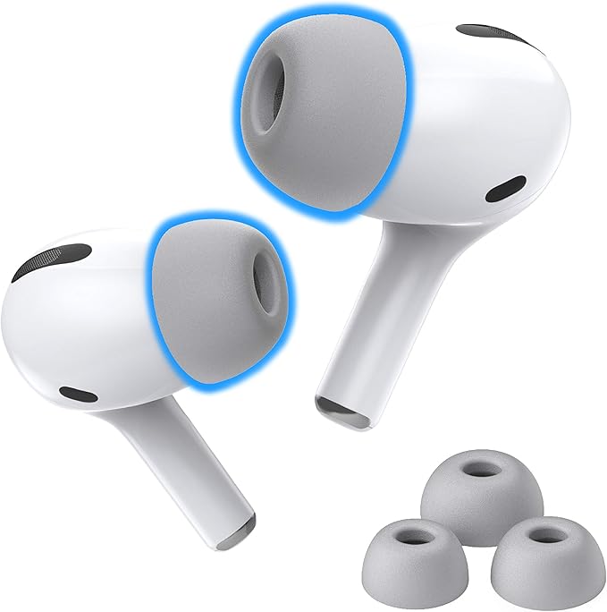 Foam Masters Memory Foam Ear Tips for AirPods Pro 1st & 2nd Gen | Comfortable | Secure | Better Noise Cancellation | Version 3.0 Replacement Buds (Small, Med, Large - 3 Pairs, Gray)