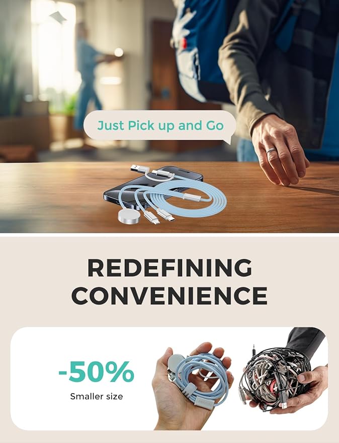 2Pack Blue-Travel Essentials 3 in 2 USB C Cable for Watch Charger Phone Charger USB C Multi Fast Charging Cable Compatible with Watch Ultra/SE/10/9/8/7/6/5/4/3/2/1 & Phone 16/15/14/Galaxy S23-4FT