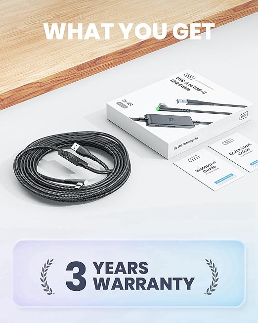 INIU Link Cable 16ft with Charging Port, VR Cable for Meta Oculus Quest 3s Quest 3 2 Pro, Pico 4, PC VR, Steam VR, High Speed USB 3.0 Data Transfer USB C Cable, Charger Cord for VR Headset Accessories