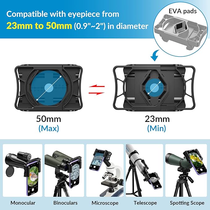 APEXEL Telescope Phone Adapter, Binocular Photo Adapter for Android & iPhone, Phone Holder Mount for Telescope, Monocular, Binocular, Microscope, Spotting Scope. (Including Bluetooth Shutter Remote)
