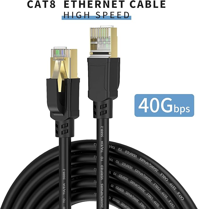 Cat8 Ethernet Cable, Internet Network Cord, 40Gbps 2000Mhz LAN Wires, High Speed SSTP LAN Cables with Gold Plated RJ45 Connector for Router, Modem, Gaming, Xbox (300ft)