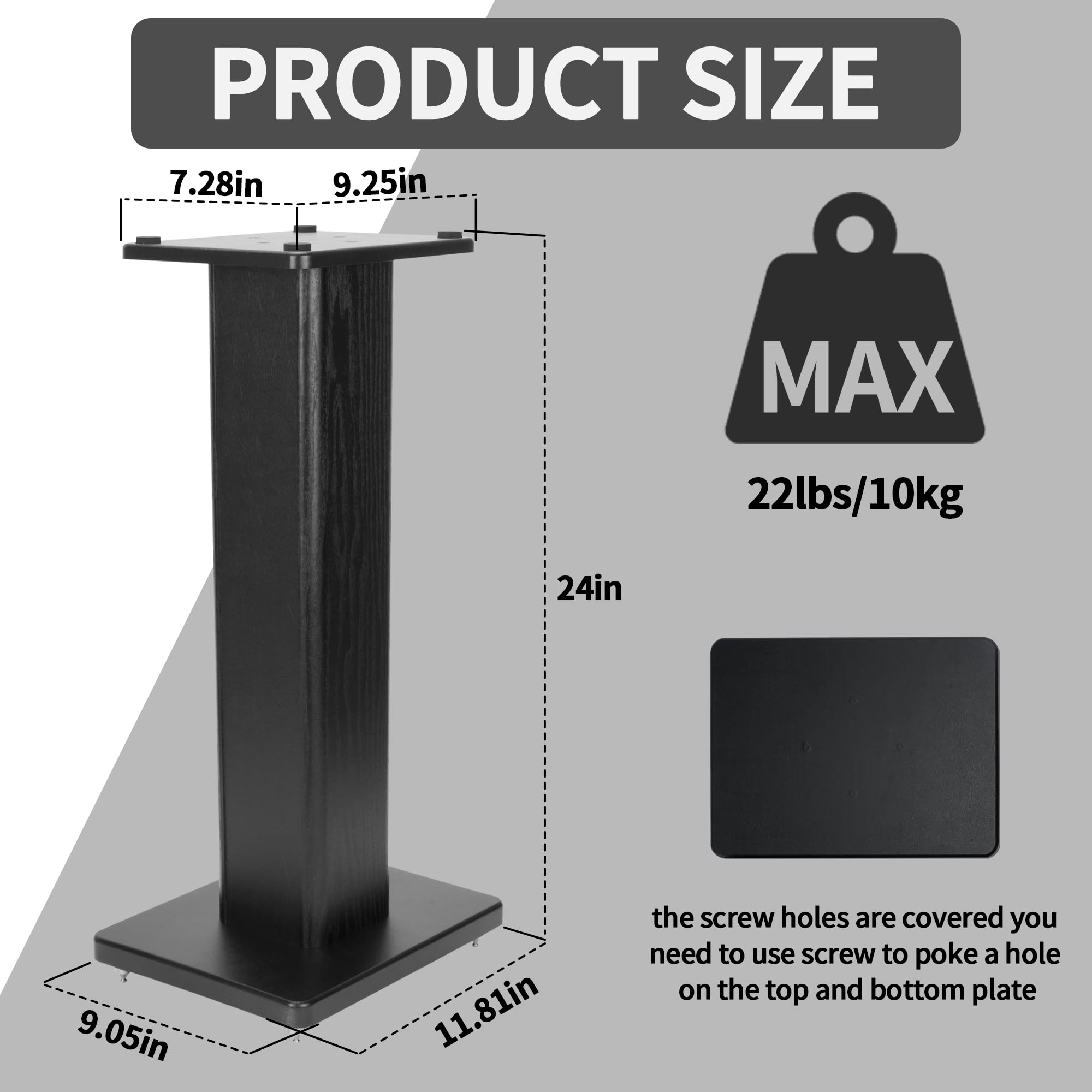 bimiti 24 Inch Speaker Stands Wood Grain Universal Floor Speaker Stands Pair Heavy Duty Surround Sound Speaker Monitor Stand for Home Theater with Sand Filling Tuning Function - Black