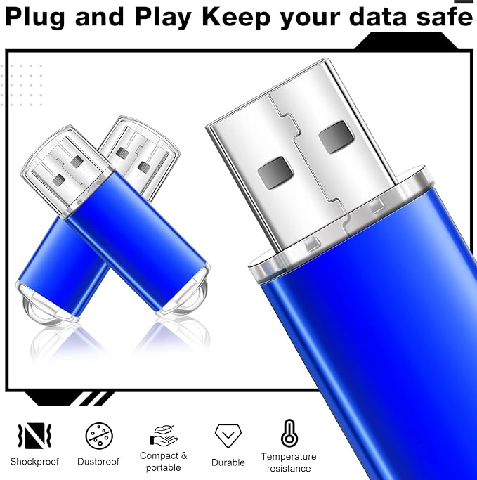 Hoteam 50 Pack USB 2.0 Flash Drives Bulk Blue Portable Thumb Drive with Hat USB Sticks Bulk with 50 Pcs Lanyards for Data Storage File Sharing Commercial Gift(8GB)