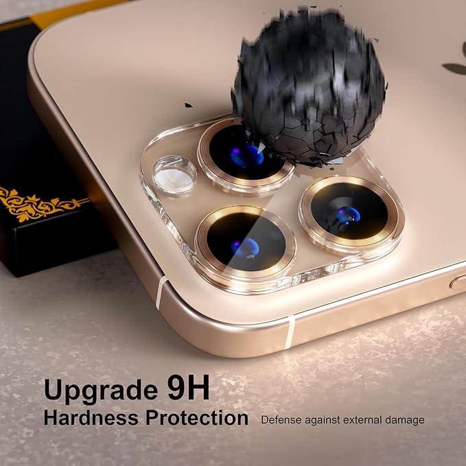 beuxece for 6 Pack iPhone 16 Pro/iPhone 16 Pro Max Camera Lens Protector [Drop Protection] [Case Friendly] [Easy Installation] 9H Tempered Glass Camera Screen Protector Cover, CD Gold