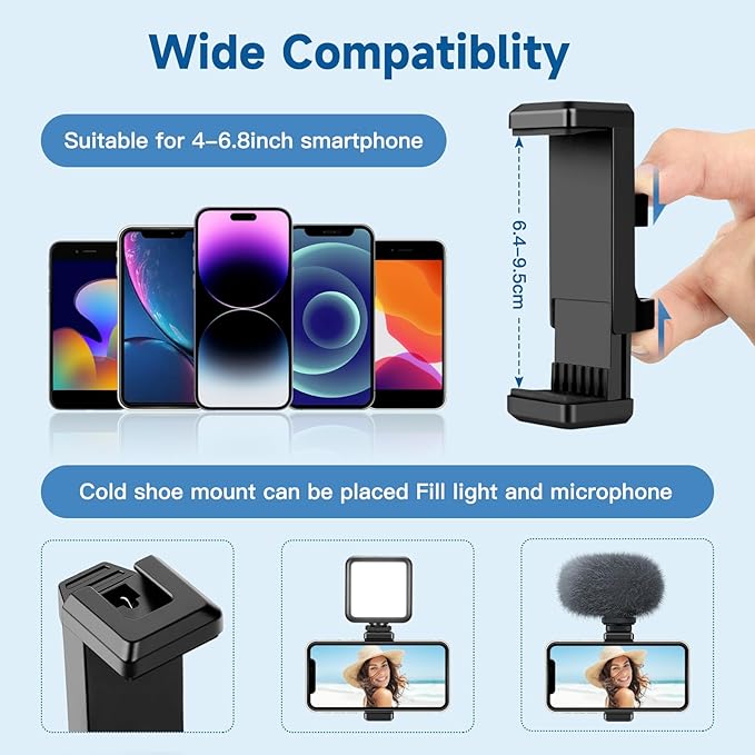 Phone Tripod Stand, 85" Tall Cellphone Tripod for iPhone with Gooseneck Remote, Flexible Portable Phone Stand for Recording, Compatible with iPhone 14 13 12 pro Android Camera