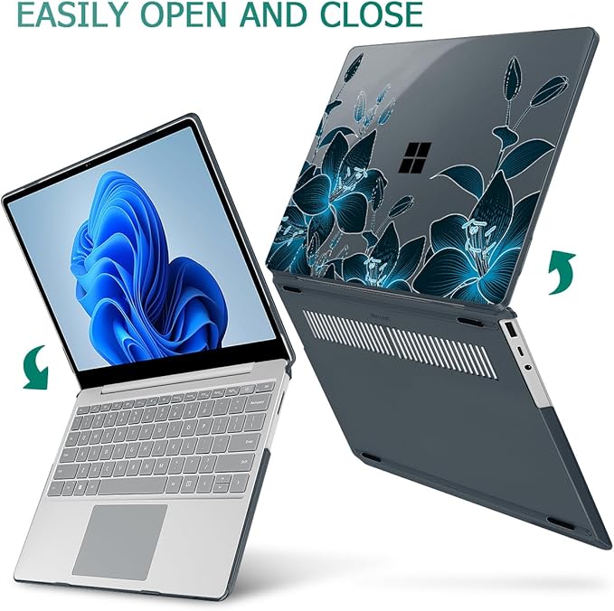 Tuiklol Case for 15 Inch Microsoft Surface Laptop 5/4/3 2022-2020, Model 1979/1953/1872/1873 Hard Shell Cover, Keyboard Cover+Screen Protector+Dust Plugs,Black Lilies Flowers
