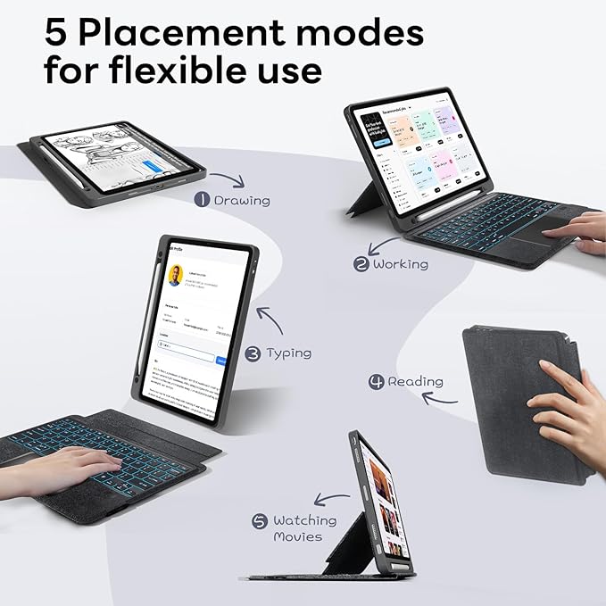 Combo Keyboard Case with Trackpad for ipad Air 11-inch (M2) 2024 & iPad Pro 11 inch (1st/2nd/3rd/4th Generation), Detachable Backlit Keyboard with Kickstand, Multi-Mode, For 10.9”iPad Air 4th/5th Gen