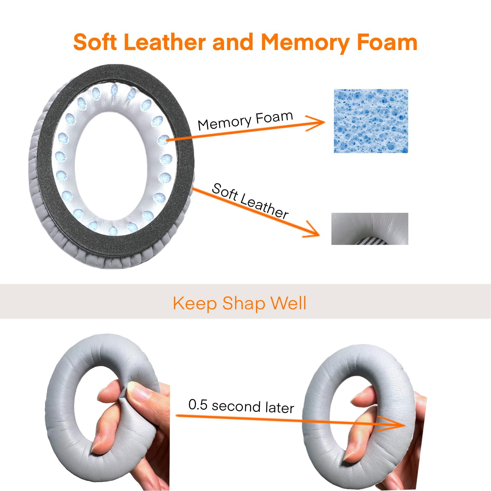 MBWIGF Replacement Ear Pads for Bose QuietComfort 35 (QC35) & Quiet Comfort 35 II (QC35ii) Headphones, Replacement Earpad Cushion with Comfortable Extra Thick Memory Foam and Softer Leather (Gray)