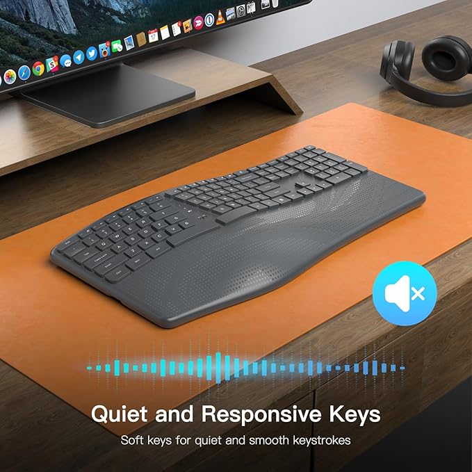 Ergonomic Wireless Keyboard with Wrist Rest, 2.4G Full Size Split Ergo Keyboard with Wave Keys, Comfortable Natural Typing for Windows Computer Desktop Laptop