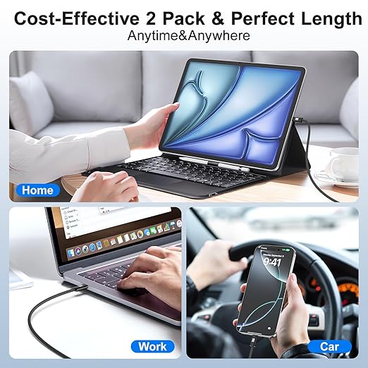 USB C to USB C Cable 3ft, 2-Pack 100W USBC to USBC Fast Charger Cord, Braided Type C to C Charger Cable Fast Charging for iPhone 17 16 15 Pro Max Plus,MacBook Pro,i Pad Pro,Samsung S25/S24 Ultra,Pixel