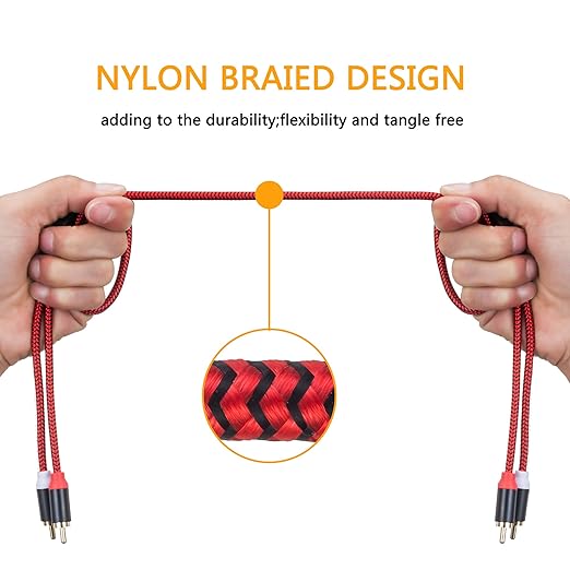 RCA Cable 25Ft,2Rca Male to 2-Rca Male Audio Stereo Subwoofer Cable [Hi-Fi Sound] Nylon-Braided Auxiliary Audio Cord for Home Theater, HDTV, Amplifiers, Hi-Fi Systems,Speakers and etc(25Ft/8M)
