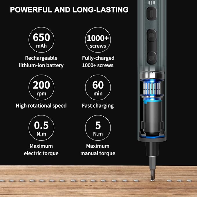 STREBITO Mini Electric Screwdriver Set 155 in 1 Small Powered Screwdriver Cordless, 140 S2 Magnetic Bits, 3 Torque Settings, 650mAh Battery, electronics tool kit for Computer, Laptop, RC, PC, Xbox