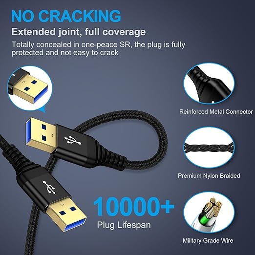 USB to USB Cable,10FT High Speed USB3.0 Cable Male to Male USBA to USBA Cord Double Sided Type A to A Data Transfer Cord for External Hard Driver,Laptop Cooler,DVD Player,TV,Monitor,Printer,Set Up Box