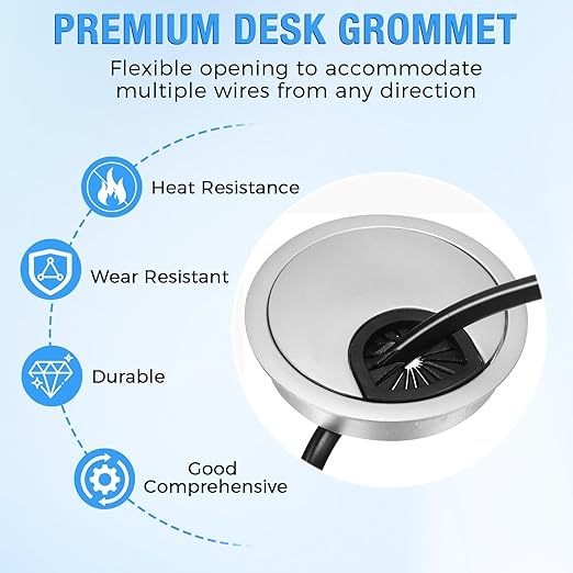 Desk Grommet 2" (50 mm), Desk Cord Hole Cover, Cable Grommet ABS Plastic, Desk Hole Grommet for Office and Home Table Cable, Detachable Cable Cord Organizer (Silver Sand 4 Pcs)