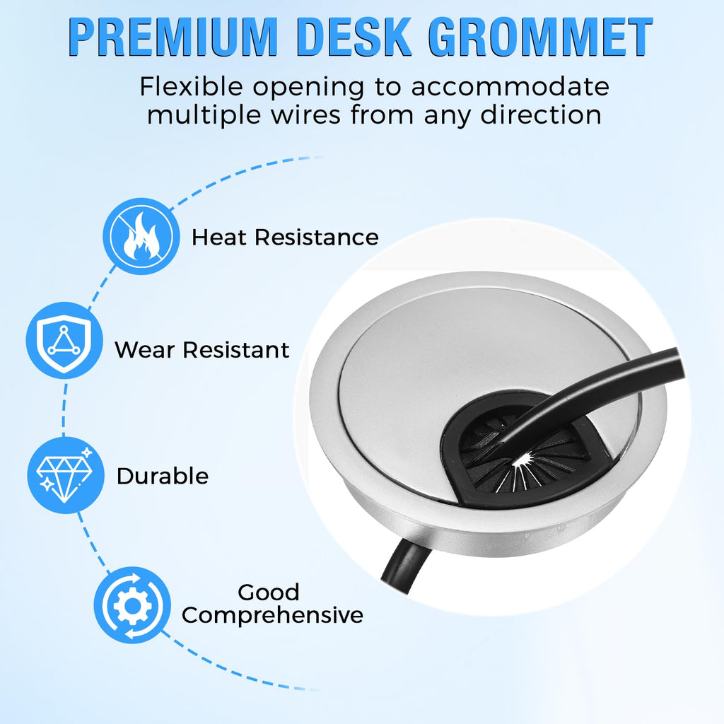 BOPOREAE Desk Grommet 2" (50 mm), Desk Cord Hole Cover, Cable Grommet ABS Plastic, Desk Hole Grommet for Office and Home Table Cable, Detachable Cable Cord Organizer (Silver Sand 8 Pcs)