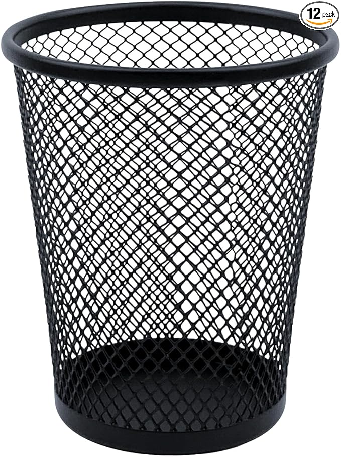 Desk Pencil Pen Holder, Wire Mesh Pen Cup Holder for Desk Organizer and Office Desk Accessories (12 Pack)