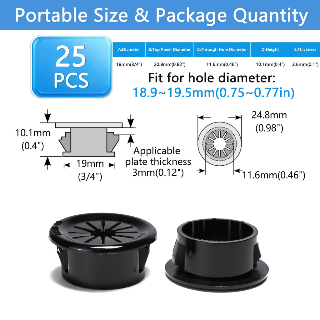 BOPOREAE Cable Grommet, Snap Bushing 3/4" (19 mm) Mounting Diameter