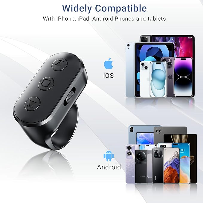 Phone Camera Ring Remote Control with Zoom in/Out, Rechargeable Shutter with Front/Rear Camera Switch for iPhone Android iPad, Hands Free Remote Ring for Photo & Video Recording Content Creator