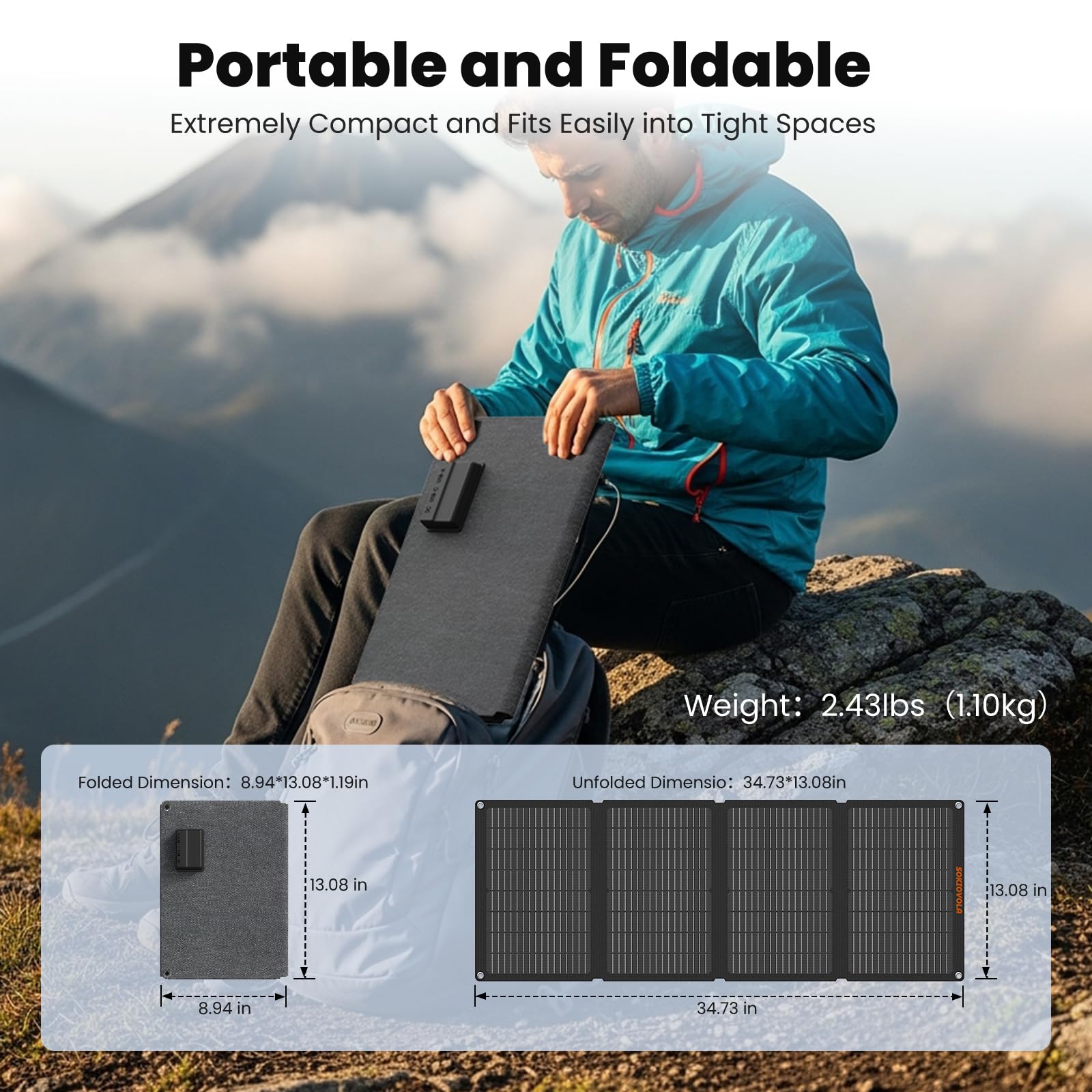 50W Portable Solar Panels,Foldable Solar Panel Charger IP68 Waterproof with USB-A and USB-C Ports DC 18V Output for Small Power Station Outdoor Camping RV Trip