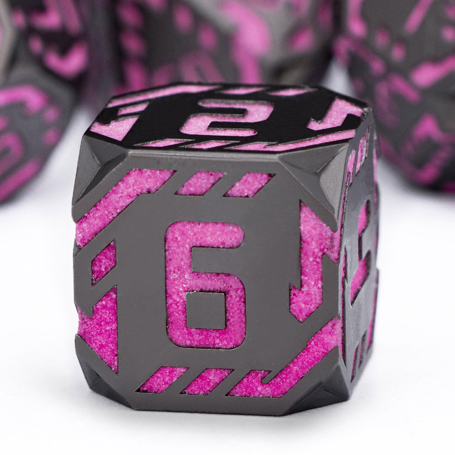 Metal DND Sci-fi Dice Set 7PCS Luminous Pink Stripe Polyhedral Dice for Dungeons Dragons RPG Role Playing Game, Glitter D and D Dice with Gift Box D6 D8 D10 D12 D20