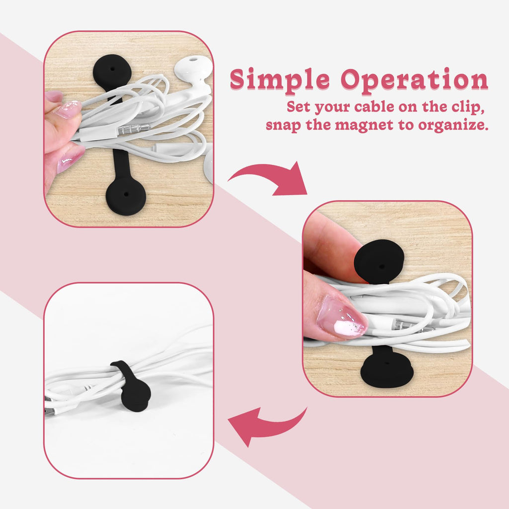 Viaky Magnetic Cable Ties 6-Pack,Silicone Cord Ties Cable Clips,Black