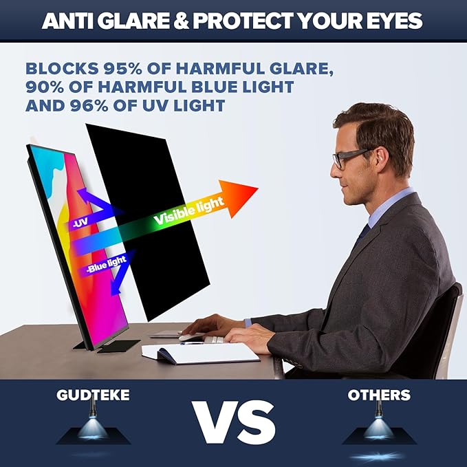 [2-Pack] HD Computer Privacy Screen 23 inch, Upgraded Computer Privacy Screen for 16:9 Widescreen Removable Anti Glare Computer Screen Cover and Blue Light UV-Blocking Screen Privacy Filter