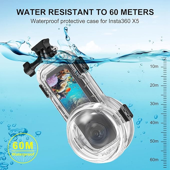 Invisible Dive Case for Insta360 X5, FotStdio Insta 360 X5 Waterproof Case 60m/196ft Underwater Diving Housing Cover Protective Sealed Shell Photography Housings Action Camera Accessories