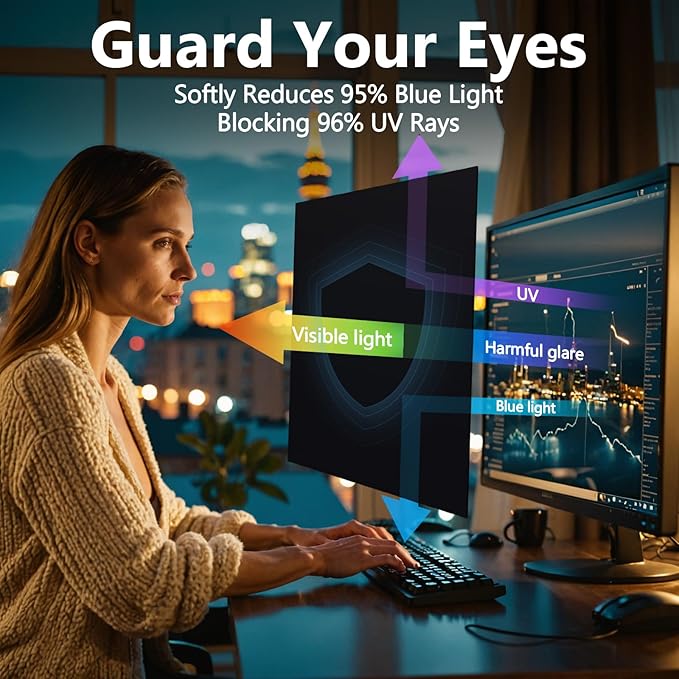 Magnetic Computer Privacy Screen Shield 23 Inch for Frameless Monitor Thin Bezel 16:9 Widescreen, Hanging Removable Anti Blue Light Privacy Filter Protector Eye Protection