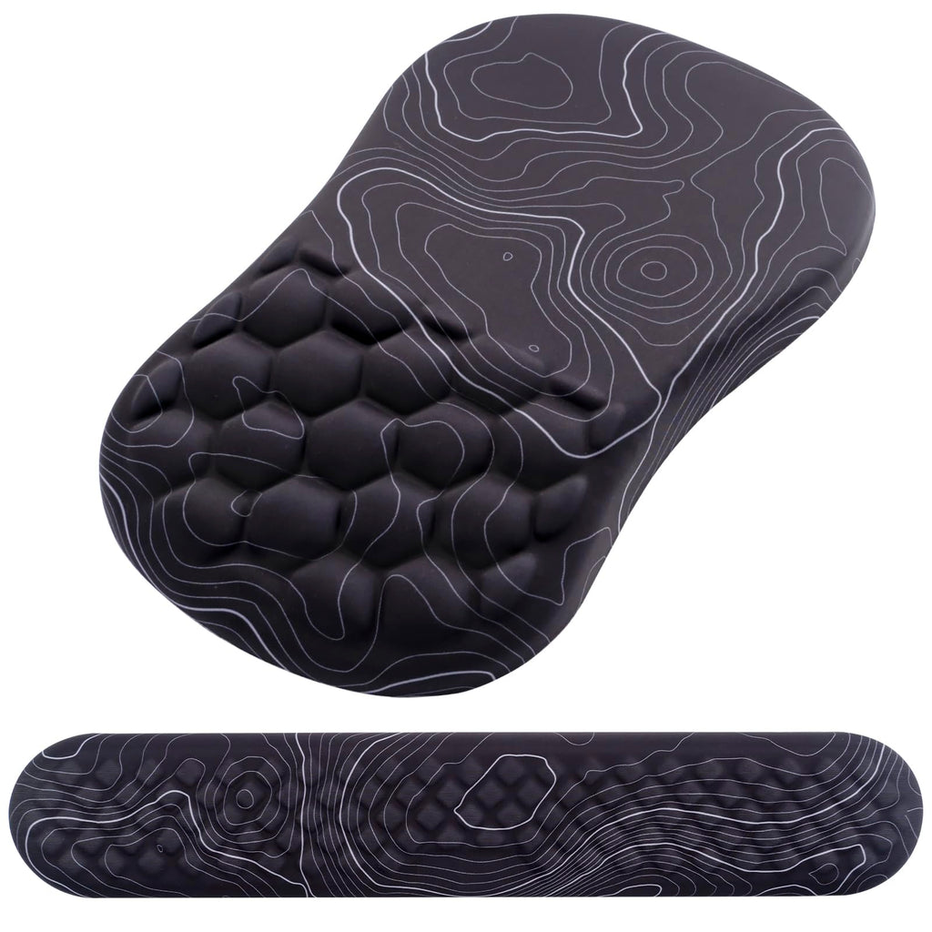 Mouse Pad Wrist Support, Laokiiy 2 in1 Keyboard Wrist Rest+ Ergonomic Mouse Pad, Non-Slip Wrist Rest for Computer Keyboard, Made Easy Typing & Relieve Wrist Pain(Black White)