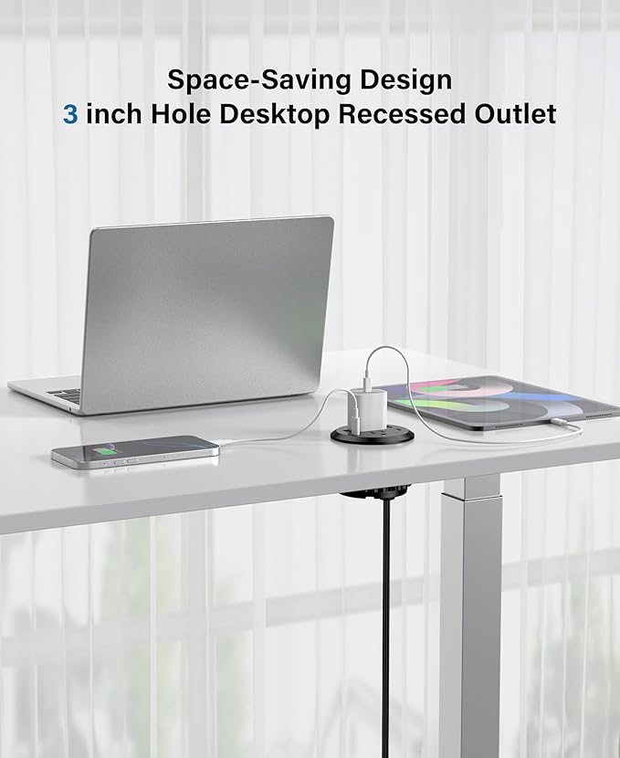 Jgstkcity 65W USB-C Hidden Desktop Power Grommet: 1 AC Outlet,8 USB Charging Ports,3'' Hole Flush Mount Pop-Up Power for Conference Tables & Nightstands (Black, 6 FT)