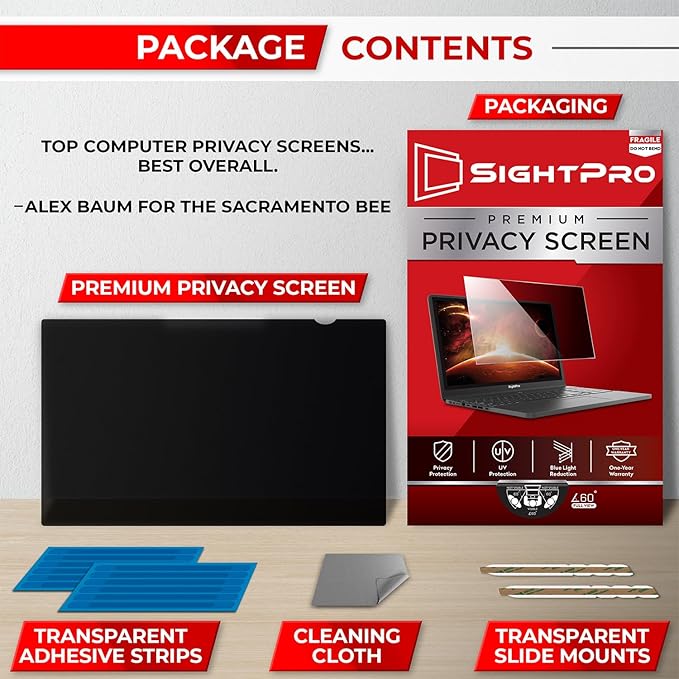 14 Inch 16:10 Laptop Privacy Screen Filter - Computer Monitor Privacy Shield and Anti-Glare Protector