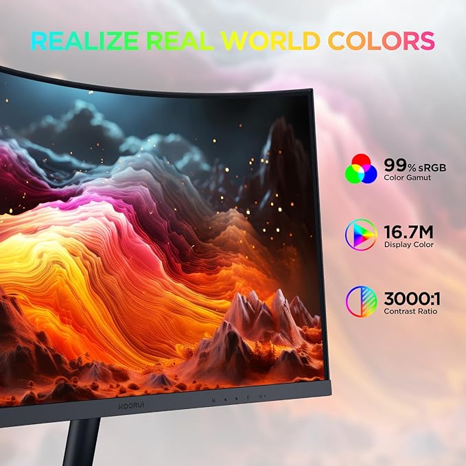 KOORUI 24 inch Curved Monitor, Full HD 1080P Curved Computer Monitor, 100Hz 1500R PC Screen, HDMI VGA, Tilt Adjustment, LCD Display, Eye Care, Black 24N5CA