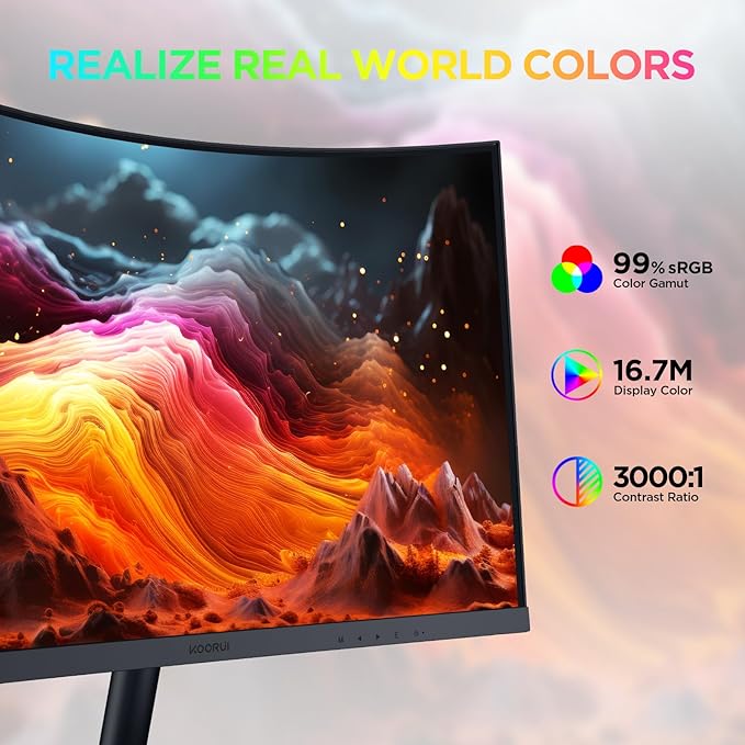 KOORUI 27 Inch Curved Monitor FHD 1080P 75Hz Computer Monitors PC Screen with HDMI VGA,Tilt Adjustable,1500R, Eye Care, Black, 27N5CA