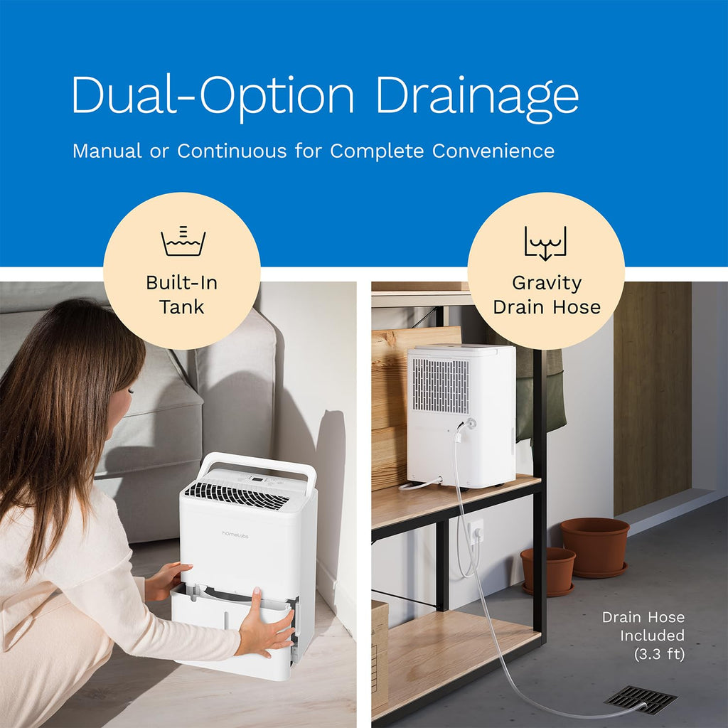 hOmeLabs Dehumidifier 1,800 Sq Ft 8 Pint (MAX 24 Pint at 95°F, 90% RH)