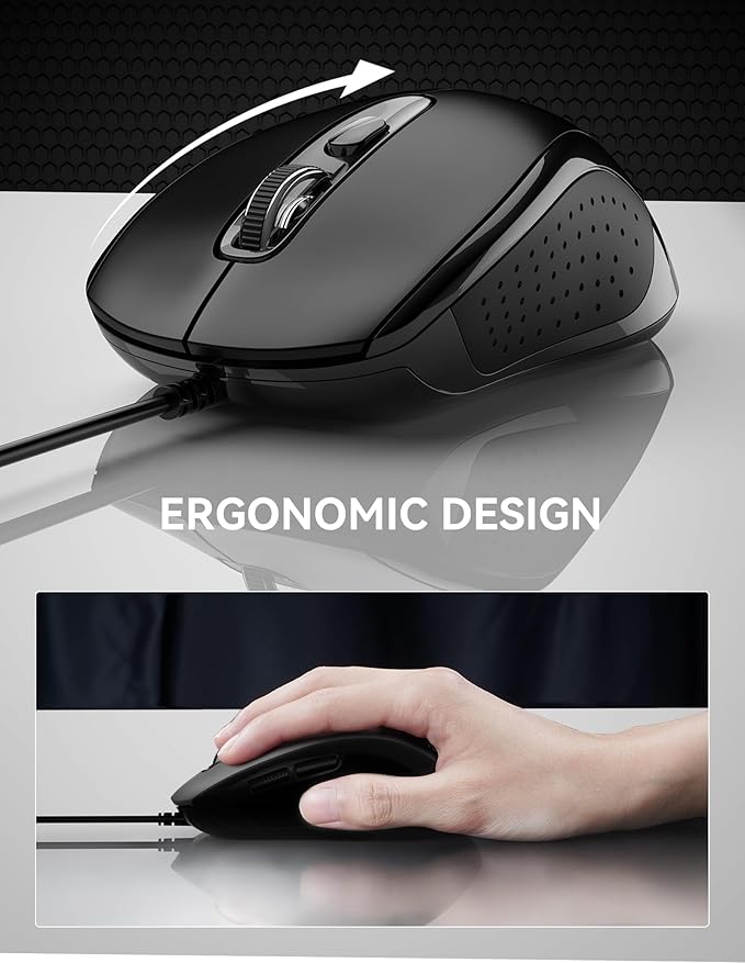 TECKNET Wired Mouse (Black)