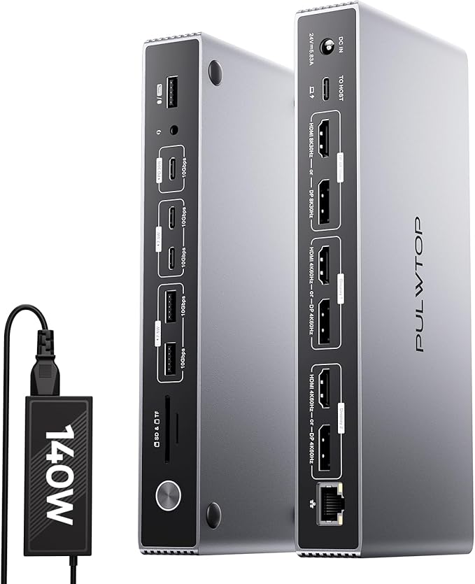Displaylink Docking Station, PULWTOP USB C DisplayLink Dock Triple Displays for MacBook M1/M2/M3/M4 Windows, 8K/4K@60Hz Displaylink Dock with 3HDMI, 3 Display Port, PD 30W,USB A/C 10Gbps, Ethernet
