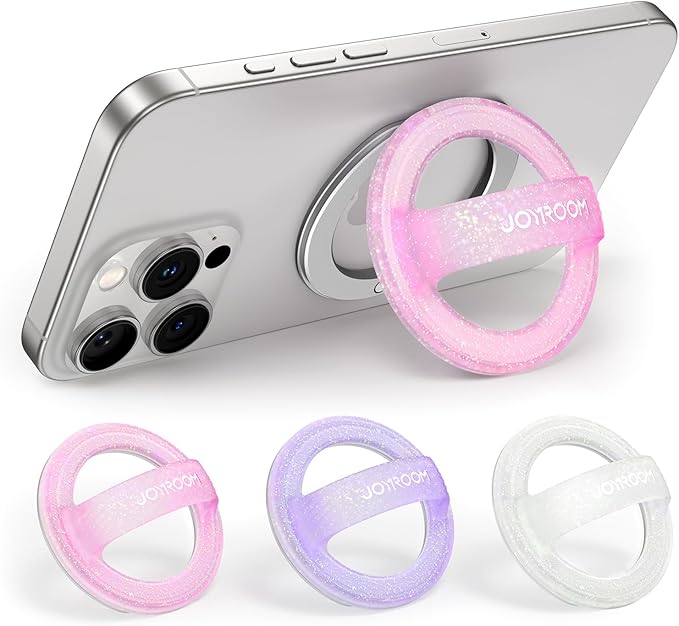 JOYROOM Magnetic Phone Grip, Silicone Finger Loop Grip [Stylish Twinkle][Glitter] Phone Grip for Magsafe, for iPhone 16 Pro Max/15 Pro Max/14/13/12 Series, Pink