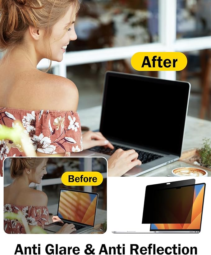 F FORITO 360° Privacy Screen Protector Compatible with MacBook Pro 16 inch (2024, 2023, 2022, 2021, M4, M3, M2, M1, Pro, Max), Anti Peeping Anti Glare Anti Blue Light Laptop Privacy Screen Shield