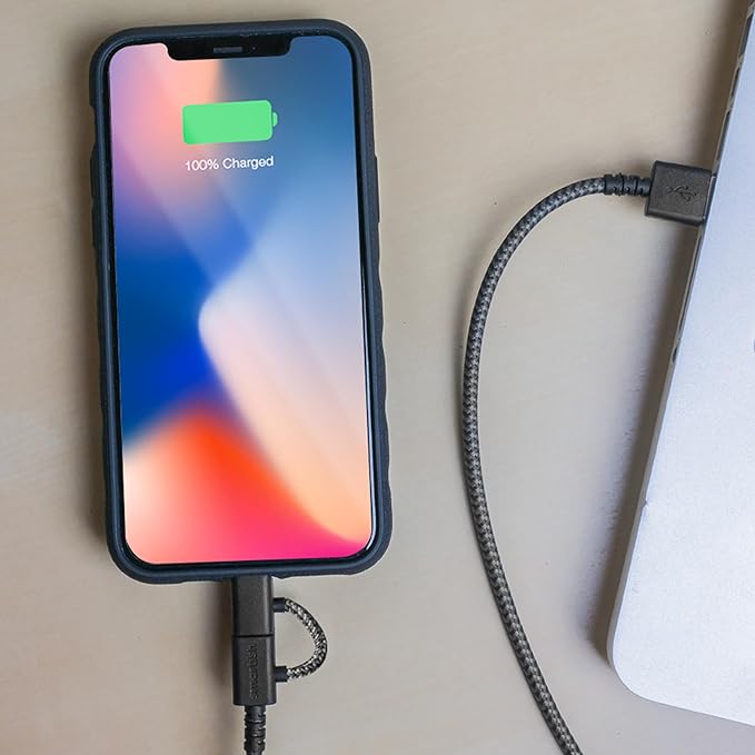 Smartish USB-C/Lightning Cable for iPhone 16/15/14 - Crown Joule - 6Foot Universal Fast Fabric Wrapped Charging Cable w/Micro-USB - Apple MFi Certified for iPhone 13/12/SE/iPad/AirPods/Android - Green
