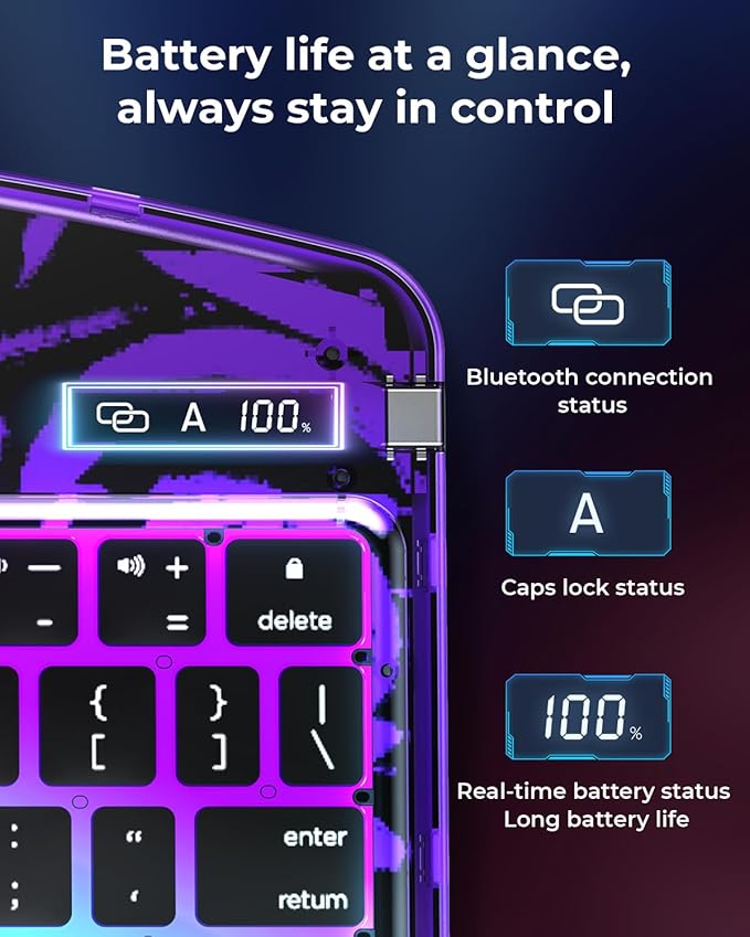 SIBEITU Keyboard Case for iPad Pro 11 Inch (M5 2025 / M4 2024), 360 Rotatable iPad Pro 11 Clear Cover with Multi-Touch Trackpad, 7-Color Backlight & 3 Brightness, High-Tech Visible PCB Design, Purple