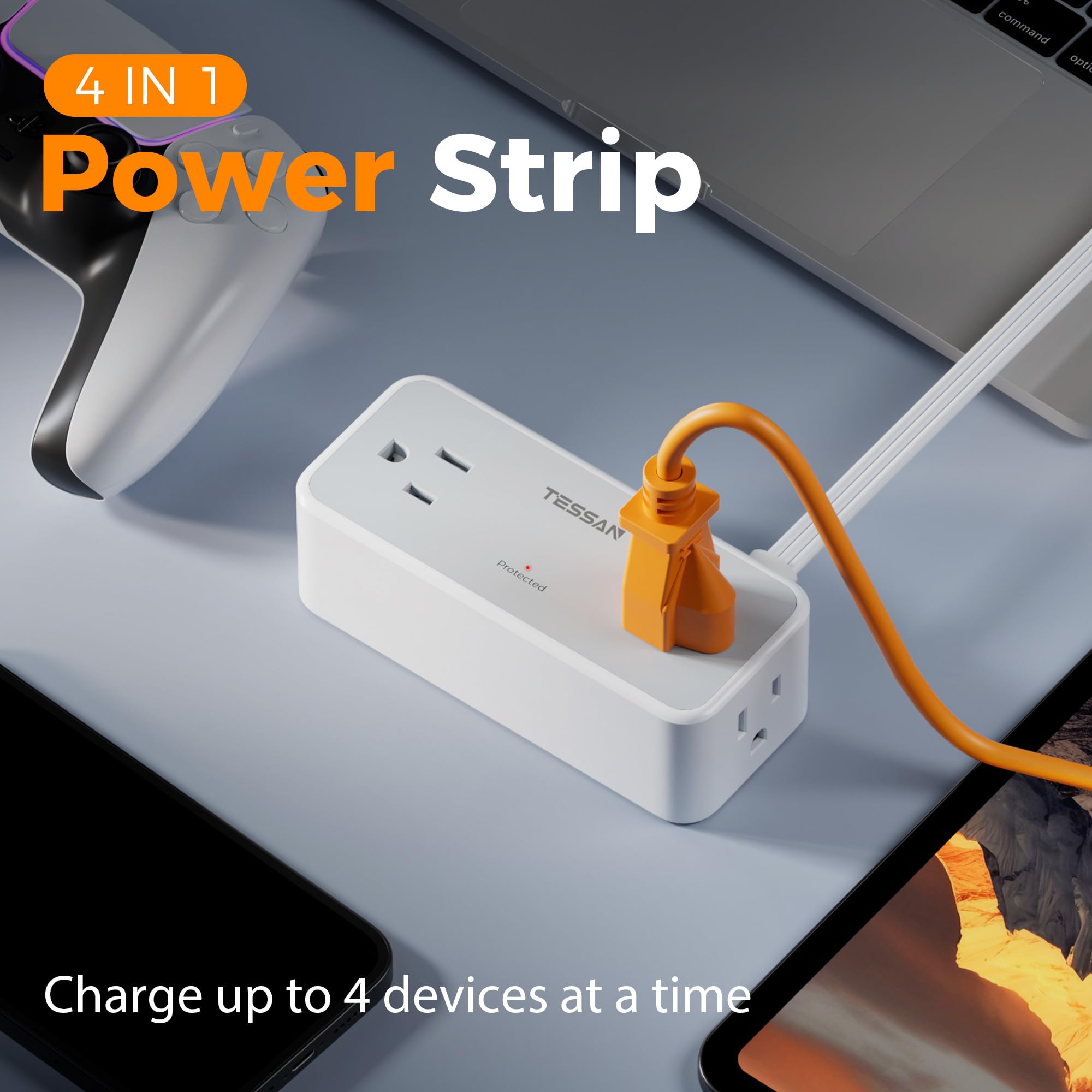 TESSAN Extension Cord 5 FT, Power Strip with 900J Surge Protection, Grey