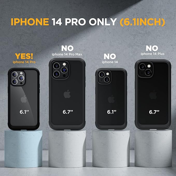 Miracase Glass Series Compatible with iPhone 14 Pro Case 6.1 Inch, Full-Body Clear Bumper Case with Built-in 9H Tempered Glass Screen Protector, with Camera Lens Protector, Black