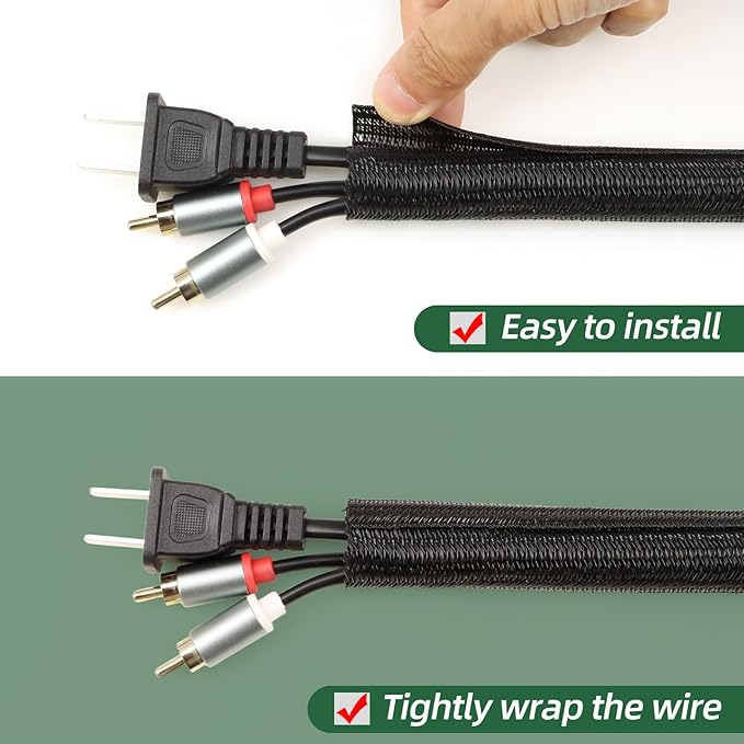 Split Wire Loom Tubing, Cable Protector Sleeve, Braided Cable Management for TV/Computer/Home Theater/Engine Bay, Cord Protectors from Pets No Chew (Black, 1/2"-10ft)