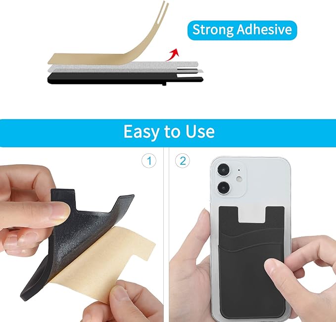SS Phone Card Holder, Phone Wallet Stick On Silicion Card Holder for Back of Phone Credit Card Suitable for iPhone Samsung Galaxy Any Smartphone (8 Pack)
