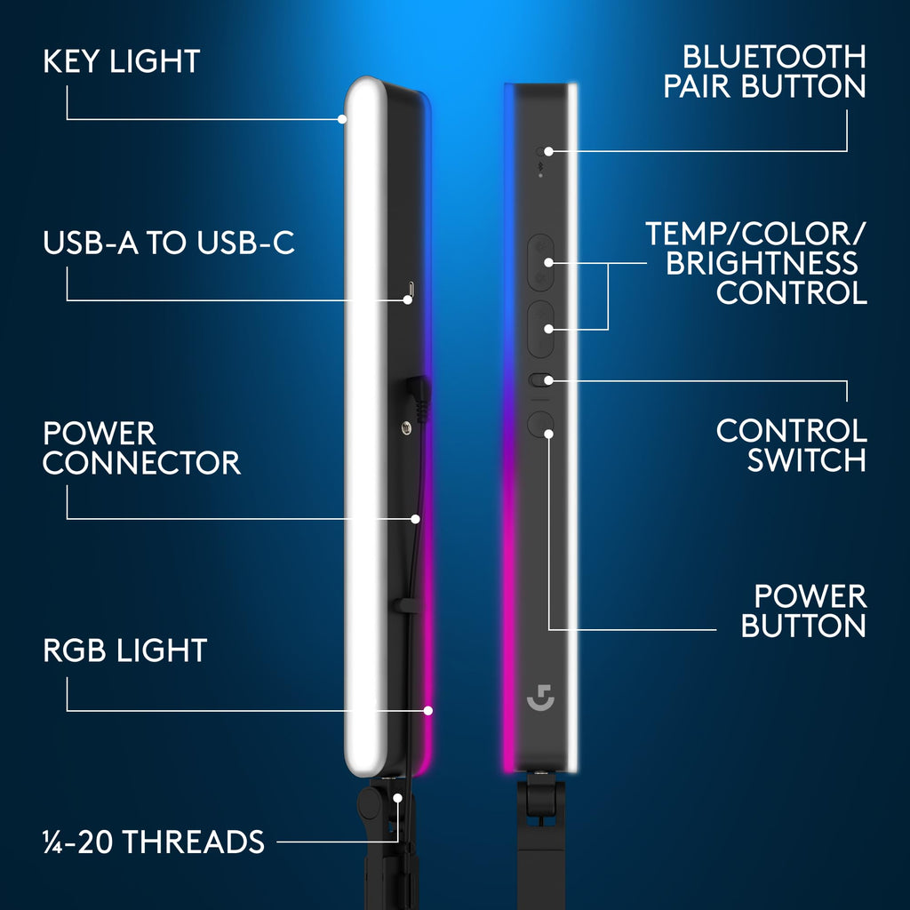 Logitech G Litra Beam LX Premium Dual-Sided RGB LED Streaming Key Light with TrueSoft, for Streaming, Broadcasting, LIGHTSYNC, Bluetooth, USB, PC/Mac - Graphite