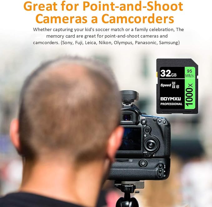 32GB Memory Card U3, BOYMXU Professional 1000 x Class 10 Card U3 Memory Card Compatible Computer Cameras and Camcorders, Camera Memory Card Up to 95MB/s, Green/Black