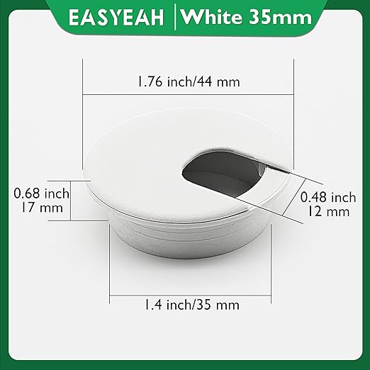 5 Pcs Desk Grommet 1-3/8" / 35 mm, Desk Cord Hole Cover, Cable Grommet ABS Plastic, Desk Hole Grommet for Home & Office Pc, Detachable Cable Cord Organizer-White