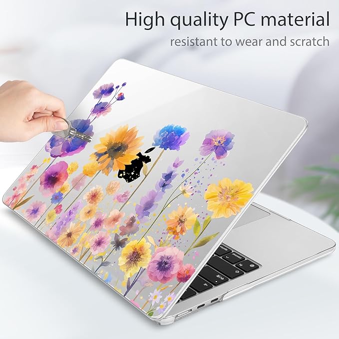 May Chen for MacBook Air 13.6 inch Case A3240 M4 A3113 M3 A2681 M2 with Retina Dispaly, 2025 2024 2023 2022 Release, Plastic Hard Shell Case with Screen Protector & Keyboard Cover, Watercolor Flower