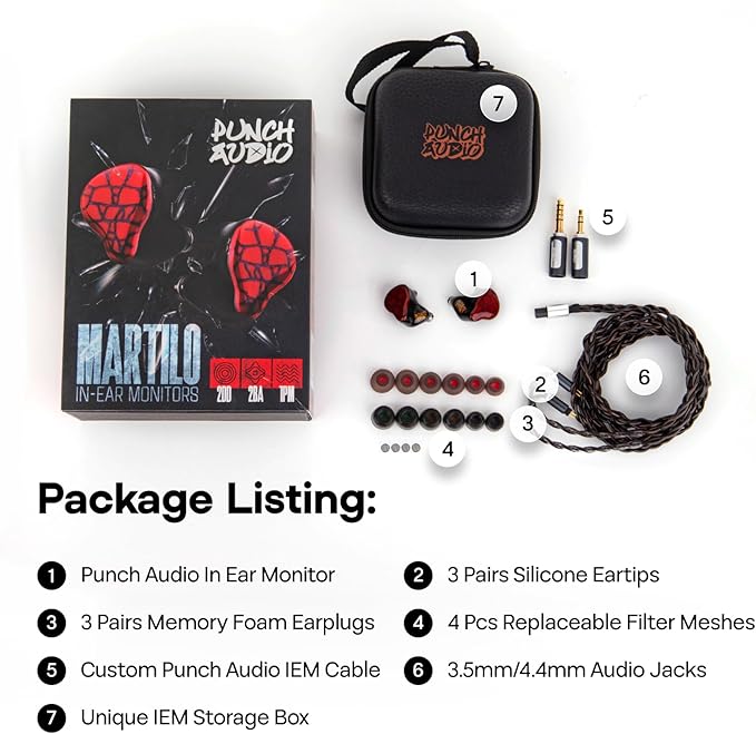 Linsoul Punch Audio Martilo in Ear Monitor, 1 Planar + 2BA + 2DD Hybrid Driver Basshead IEM Earphones, HiFi Wired Earbuds, with Precision Detail for EDM Hip-Hop Monitoring