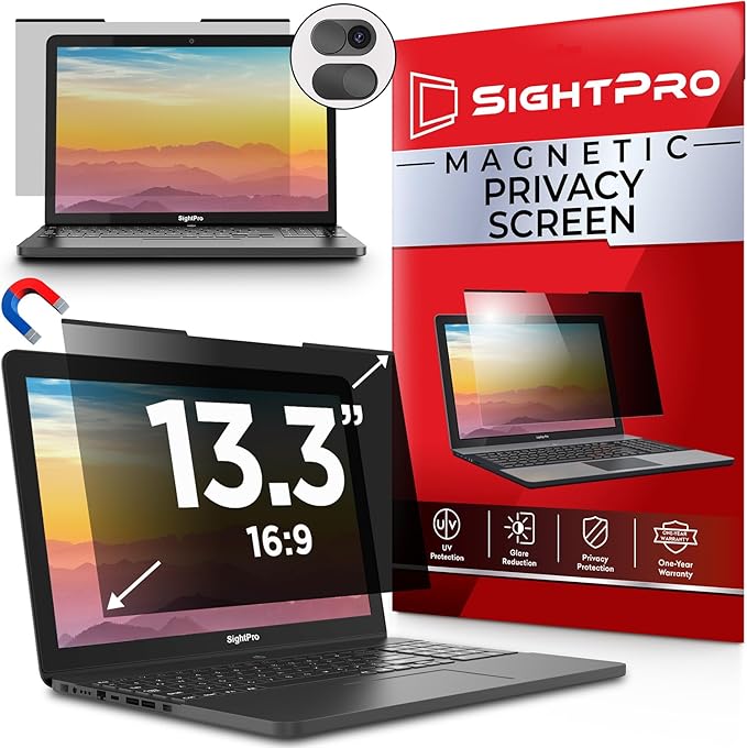 Magnetic Laptop Privacy Screen 13.3 Inch 16:9 - Removable Computer Privacy Filter Shield and Protector